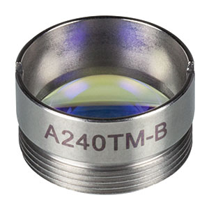 A240TM-B - f = 8.00 mm, NA = 0.50, WD = 4.79 mm, Mounted Aspheric Lens, ARC: 650 - 1050 nm