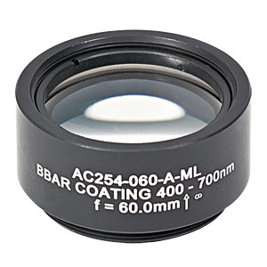 AC254-060-A-ML - f=60 mm, Ø1in Achromatic Doublet, SM1-Threaded Mount, ARC: 400-700 nm