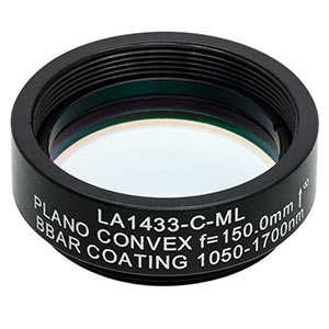 LA1433-C-ML - Ø1in N-BK7 Plano-Convex Lens, SM1-Threaded Mount, f = 150 mm, ARC: 1050-1700 nm