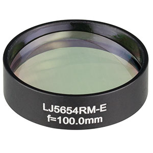 LJ5654RM-E - Ø1in Mounted Plano-Convex CaF<sub>2</sub> Cylindrical Lens, f = 100.0 mm, ARC: 2 - 5 µm 
