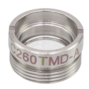 C260TMD-A - f = 15.3 mm, NA = 0.16, WD = 12.4 mm, Mounted Aspheric Lens, ARC: 350 - 700 nm