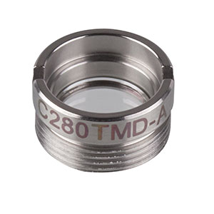 C280TMD-A - f = 18.4 mm, NA = 0.15, WD = 15.6 mm, Mounted Aspheric Lens, ARC: 350 - 700 nm