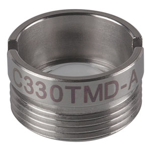 C330TMD-A - f = 3.1 mm, NA = 0.70, WD = 1.8 mm, Mounted Aspheric Lens, ARC: 350 - 700 nm