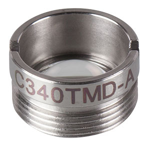 C340TMD-A - f = 4.0 mm, NA = 0.64, WD = 0.9 mm, Mounted Aspheric Lens, ARC: 350 - 700 nm