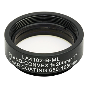 LA4102-B-ML - Ø1in UVFS Plano-Convex Lens, SM1-Threaded Mount, f = 200.0 mm, ARC: 650 - 1050 nm