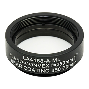 LA4158-A-ML - Ø1in UVFS Plano-Convex Lens, SM1-Threaded Mount, f = 250.0 mm, ARC: 350 - 700 nm