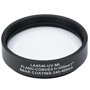 LA4545-UV-ML - Ø2in UVFS Plano-Convex Lens, SM2-Threaded Mount, f = 100.0 mm, ARC: 245-400 nm