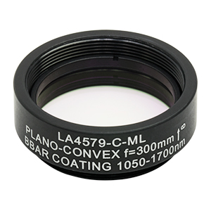 LA4579-C-ML - Ø1in UVFS Plano-Convex Lens, SM1-Threaded Mount, f = 300.0 mm, ARC: 1050 - 1700 nm