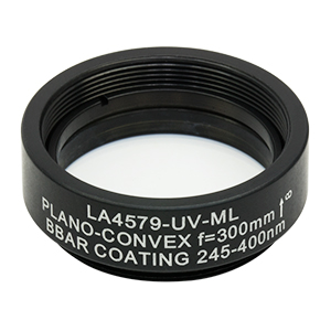 LA4579-UV-ML - Ø1in UVFS Plano-Convex Lens, SM1-Threaded Mount, f = 300.0 mm, ARC: 245-400 nm