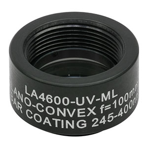 LA4600-UV-ML - Ø1/2in UVFS Plano-Convex Lens, SM05-Threaded Mount, f = 100.0 mm, ARC: 245-400 nm