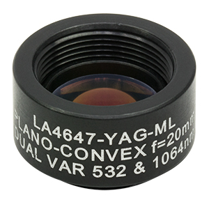 LA4647-YAG-ML - Ø1/2in UVFS Plano-Convex Lens, SM05-Threaded Mount, f = 20.0 mm, 532/1064 nm V-Coat