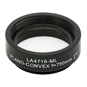 LA4716-ML - Ø1in UVFS Plano-Convex Lens, SM1-Threaded Mount, f = 750.0 mm, Uncoated