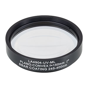 LA4904-UV-ML - Ø2in UVFS Plano-Convex Lens, SM2-Threaded Mount, f = 150.0 mm, ARC: 245-400 nm
