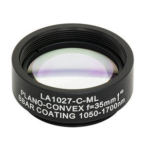 LA1027-C-ML - Ø1in N-BK7 Plano-Convex Lens, SM1-Threaded Mount, f = 35 mm, ARC: 1050-1700 nm