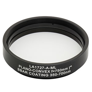 LA1727-A-ML - Ø2in N-BK7 Plano-Convex Lens, SM2-Threaded Mount, f = 750 mm, ARC: 350-700 nm
