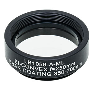 LB1056-A-ML - Mounted N-BK7 Bi-Convex Lens, Ø1in, f = 250.0 mm, ARC: 350-700 nm