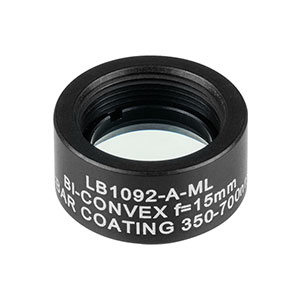 LB1092-A-ML - Mounted N-BK7 Bi-Convex Lens, Ø1/2in, f = 15.0 mm, ARC: 350-700 nm