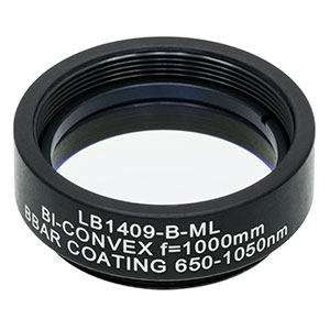 LB1409-B-ML - Mounted N-BK7 Bi-Convex Lens, Ø1in, f = 1000.0 mm, ARC: 650-1050 nm