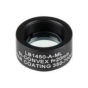 LB1450-A-ML - Mounted N-BK7 Bi-Convex Lens, Ø1/2in, f = 20.0 mm, ARC: 350-700 nm