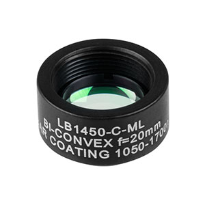 LB1450-C-ML - Mounted N-BK7 Bi-Convex Lens, Ø1/2in, f = 20.0 mm, ARC: 1050 - 1700 nm