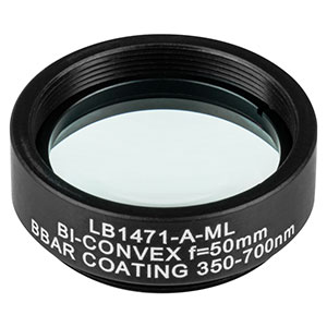 LB1471-A-ML - Mounted N-BK7 Bi-Convex Lens, Ø1in, f = 50.0 mm, ARC: 350-700 nm