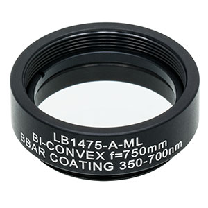 LB1475-A-ML - Mounted N-BK7 Bi-Convex Lens, Ø1in, f = 750.0 mm, ARC: 350-700 nm