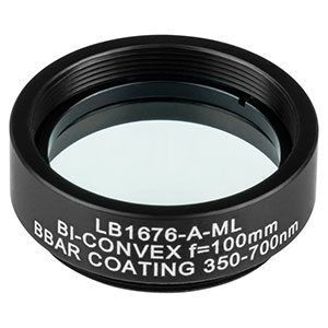 LB1676-A-ML - Mounted N-BK7 Bi-Convex Lens, Ø1in, f = 100.0 mm, ARC: 350-700 nm