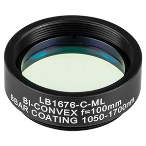LB1676-C-ML - Mounted N-BK7 Bi-Convex Lens, Ø1in, f = 100.0 mm, ARC: 1050 - 1700 nm