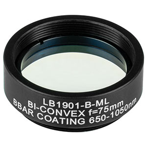 LB1901-B-ML - Mounted N-BK7 Bi-Convex Lens, Ø1in, f = 75.0 mm, ARC: 650-1050 nm