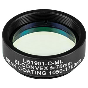 LB1901-C-ML - Mounted N-BK7 Bi-Convex Lens, Ø1in, f = 75.0 mm, ARC: 1050 - 1700 nm