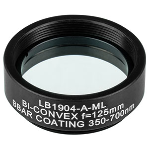 LB1904-A-ML - Mounted N-BK7 Bi-Convex Lens, Ø1in, f = 125.0 mm, ARC: 350-700 nm