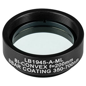 LB1945-A-ML - Mounted N-BK7 Bi-Convex Lens, Ø1in, f = 200.0 mm, ARC: 350-700 nm