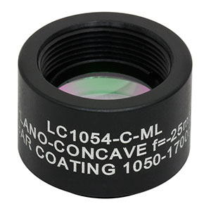 LC1054-C-ML - Ø1/2in N-BK7 Plano-Concave Lens, SM05-Threaded Mount, f = -25.0 mm, ARC: 1050-1700 nm