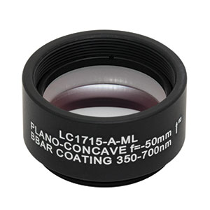 LC1715-A-ML - Ø1in N-BK7 Plano-Concave Lens, SM1-Threaded Mount, f = -50.0 mm, ARC: 350-700 nm