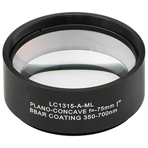 LC1315-A-ML - Ø2in N-BK7 Plano-Concave Lens, SM2-Threaded Mount, f = -75 mm, ARC: 350-700 nm