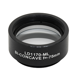 LD1170-ML - Ø1in N-BK7 Bi-Concave Lens, SM1-Mounted, f =-75 mm, Uncoated