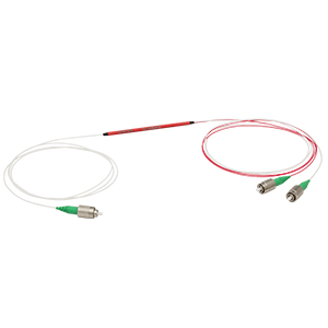 TW1064R5A1B - 1x2 Wideband Fiber Optic Coupler, 1064 ± 100 nm, 0.22 NA, 50:50 Split, FC/APC