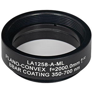 LA1258-A-ML - Ø1in N-BK7 Plano-Convex Lens, SM1-Threaded Mount, f = 2000 mm, ARC: 350-700 nm