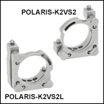 Polaris<sup>®</sup> Ø2in Kinematic Mirror Mounts, 2 Vertical-Drive Adjusters, Monolithic Optic Retention