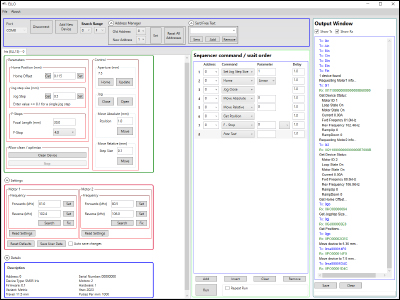 Screen Capture of the Elliptec Piezoelectric Resonant Motor Control Software GUI