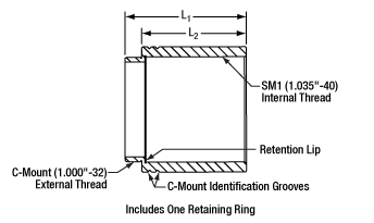 C-Mount SM1 Threaded Lens Tube Drawing