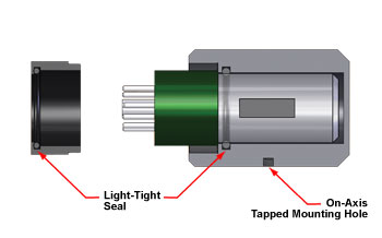 solidworks drawing cross section showing PMT in housing