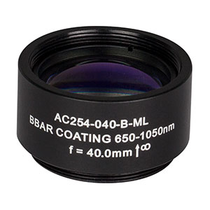 AC254-040-B-ML - f=40 mm, Ø1in Achromatic Doublet, SM1-Threaded Mount, ARC: 650-1050 nm