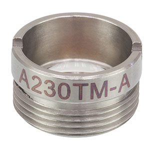 A230TM-A - f = 4.51 mm, NA = 0.55, WD = 2.53 mm, Mounted Aspheric Lens, ARC: 350 - 700 nm