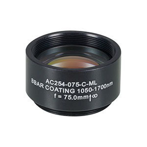 AC254-075-C-ML - f=75 mm, Ø1in Achromatic Doublet, SM1-Threaded Mount, ARC: 1050-1700 nm 