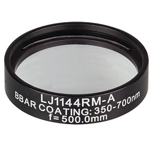 LJ1144RM-A - f = 500.0 mm, Ø1in, N-BK7 Mounted Plano-Convex Round Cyl Lens, ARC 350-700