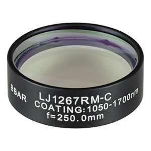LJ1267RM-C - f = 250.0 mm, Ø1in, N-BK7 Mounted Plano-Convex Round Cyl Lens, ARC: 1050 - 1700 nm