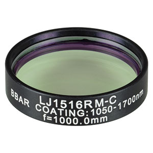LJ1516RM-C - f = 1000.0 mm, Ø1in, N-BK7 Mounted Plano-Convex Round Cyl Lens, ARC: 1050 - 1700 nm