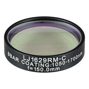 LJ1629RM-C - f = 150.0 mm, Ø1in, N-BK7 Mounted Plano-Convex Round Cyl Lens, ARC: 1050 - 1700 nm