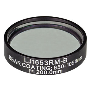 LJ1653RM-B - f = 200.0 mm, Ø1in, N-BK7 Mounted Plano-Convex Round Cyl Lens, ARC: 650 - 1050 nm